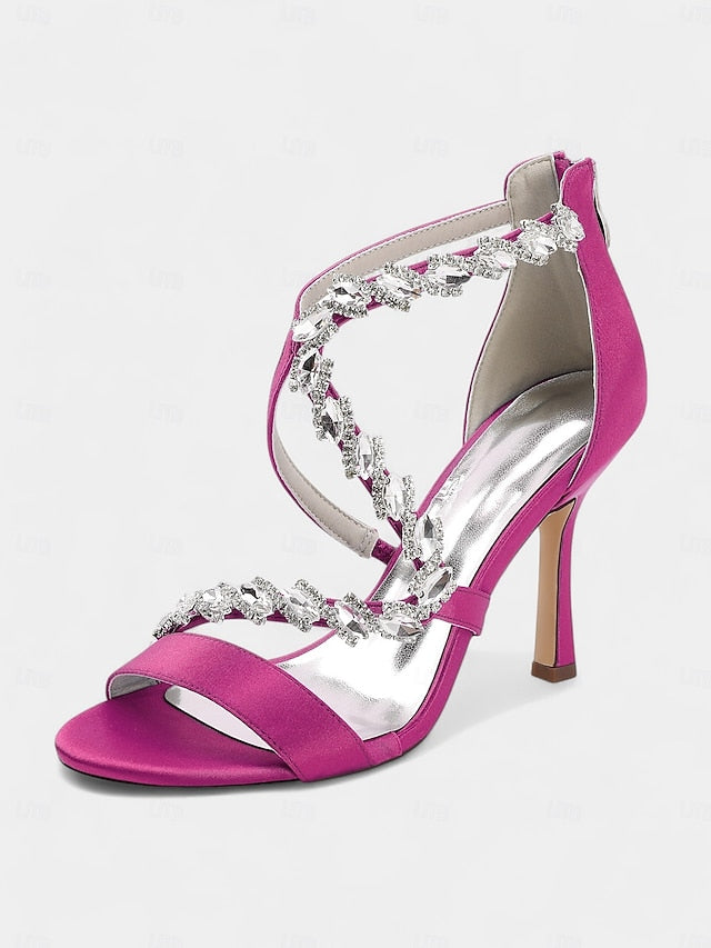 Women's White Rhinestone - Heel Strappy Sandals High