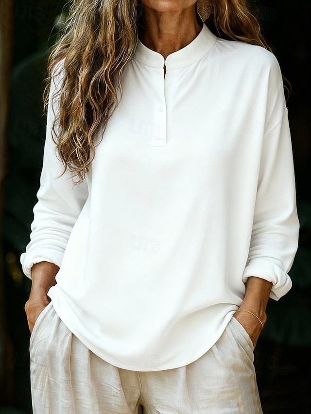 Women's Blouse Solid Color Stylish Casual Long Sleeve High