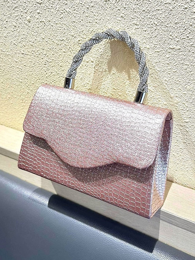 Silver Handbag Glitter Women's – Rhinestone Handle with