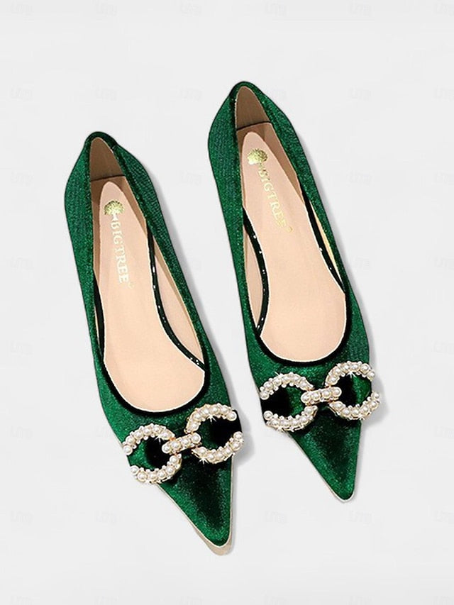 Women's Burgundy Kitten Bow Pumps Heel with Velvet - Pearl