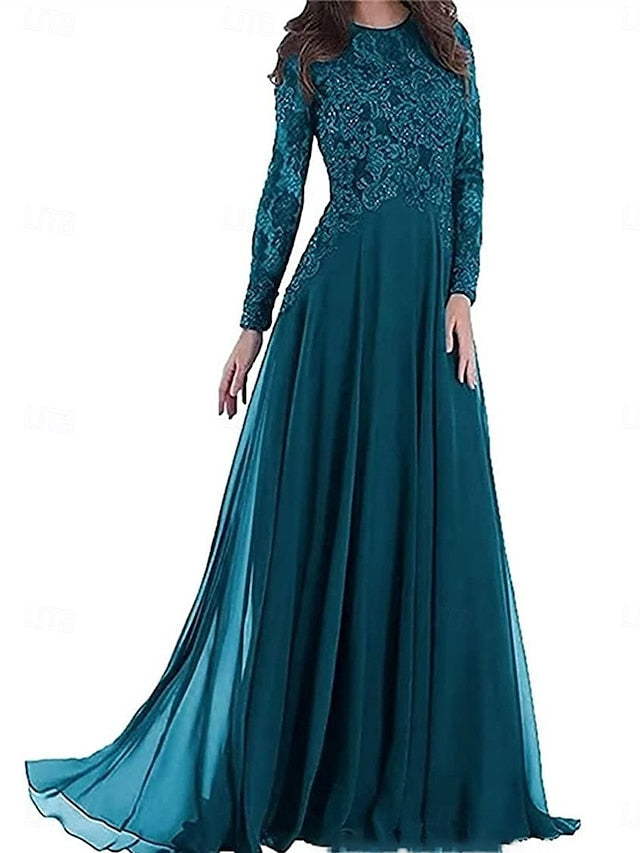 Dress Floor Bride A-Line the of Mother Elegant Crew Party Neck