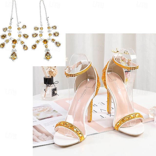 Ankle Women's Matching Stiletto with Rhinestone Green Heels