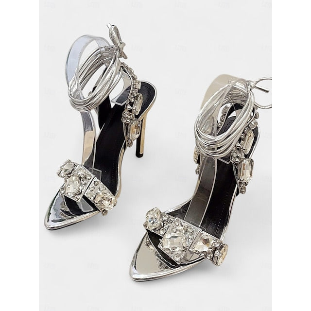 Lace-Up Metallic Stiletto Heels with Green Women's