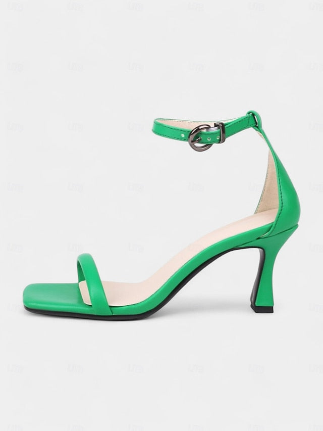 Minimalist Ankle Women Strap - Sandals for Green Sleek Mid-Heel