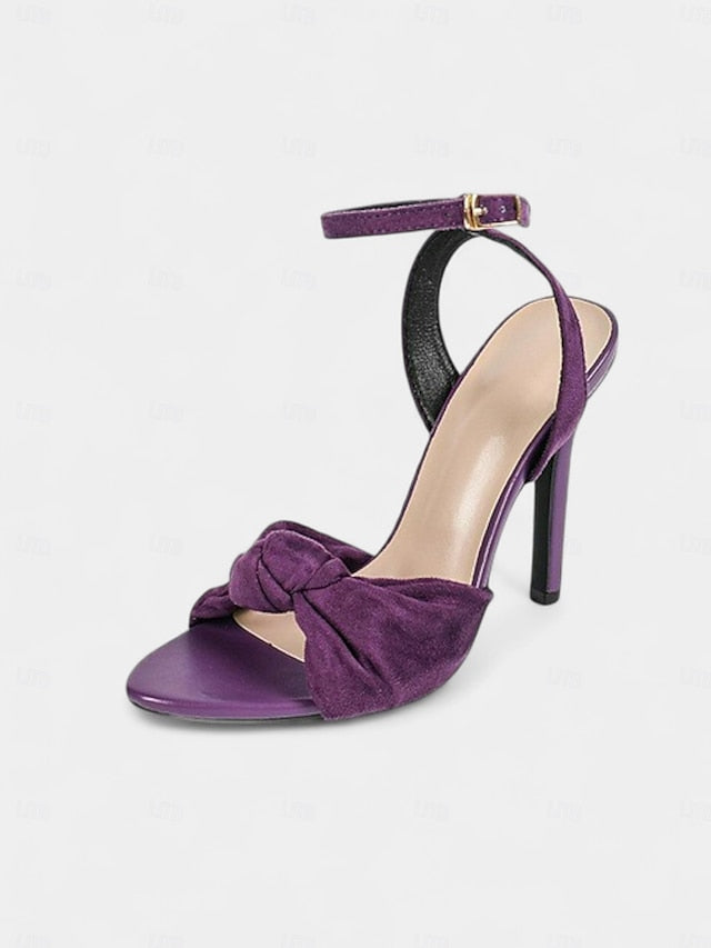 Suede Detail Purple High - Women's Heel Bow with Sandals