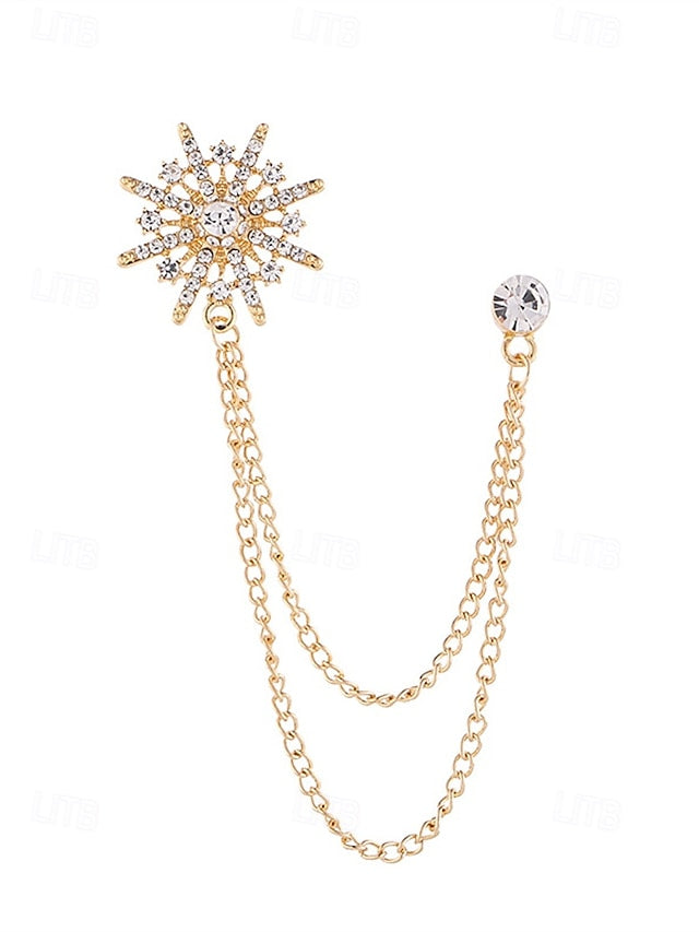 – Lapel Stylish Star with Pin Gold Elegant Crystal Chains