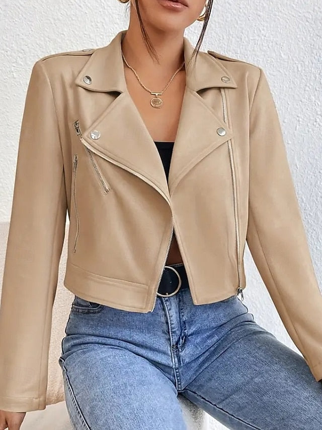 Women's Leather Pocket Faux Zipper Comfortable Jacket