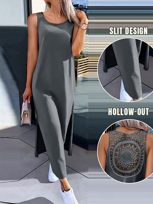 Women's Maxi Dress A Line Dress Solid Color Tank Dress