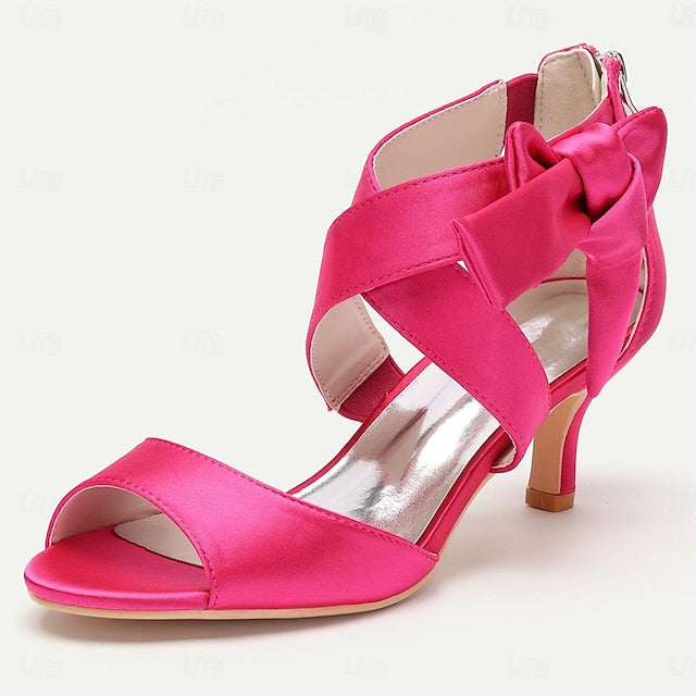 Kitten Women's Bridal Open Heel Shoes Wedding Bowknot