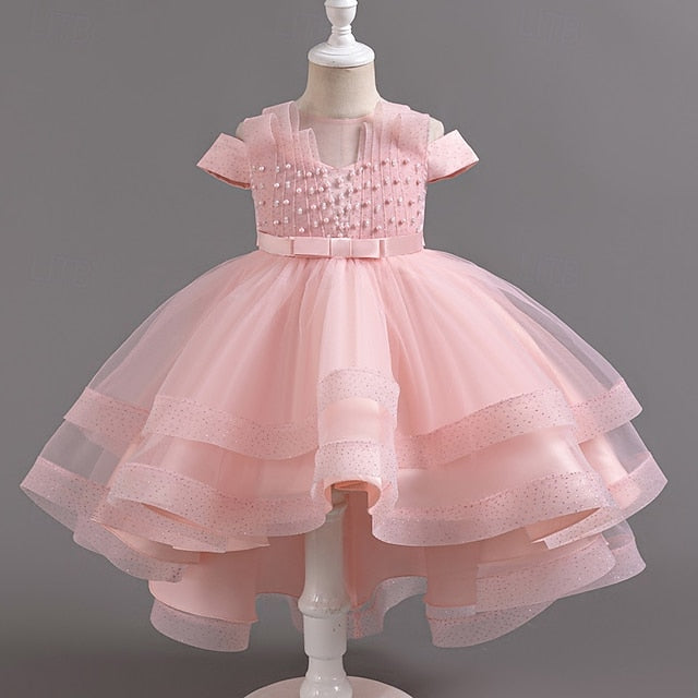 Color Sleeve Wedding Dress Kids Girls' Party Short Solid
