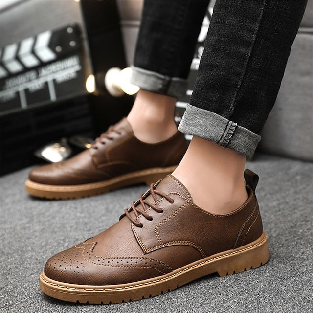 Men's Brogue Classic Faux – Shoes Leather Oxford Black