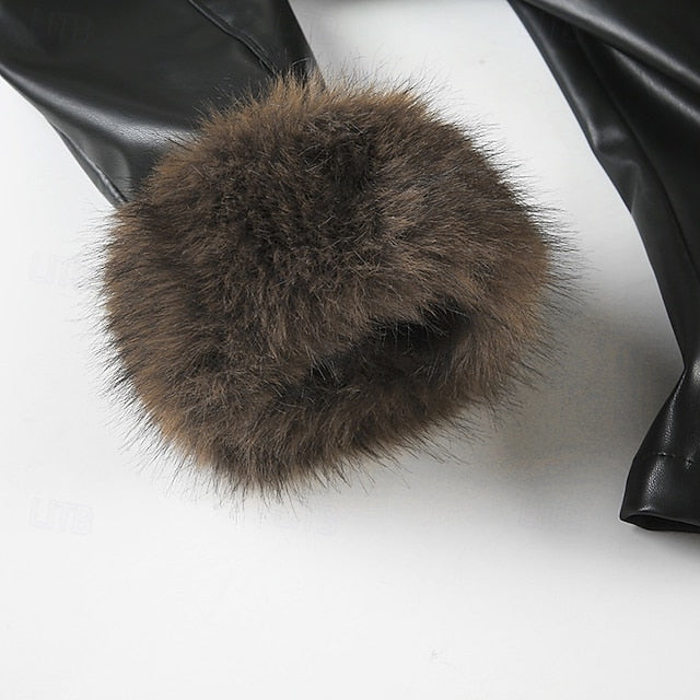 Buttons Women's Collar Fur Jacket Warm Casual Comfortable