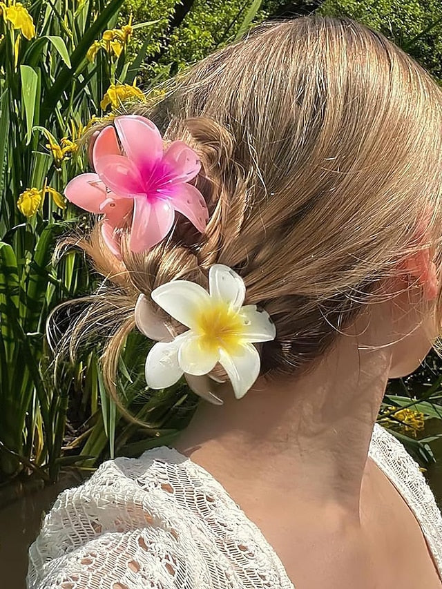 6PCS – Flower Resin Plumeria Hair Clips Tropical Hawaiian