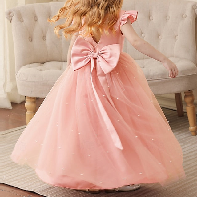 Girls' Dress Flower Color Solid Girl Party Kids