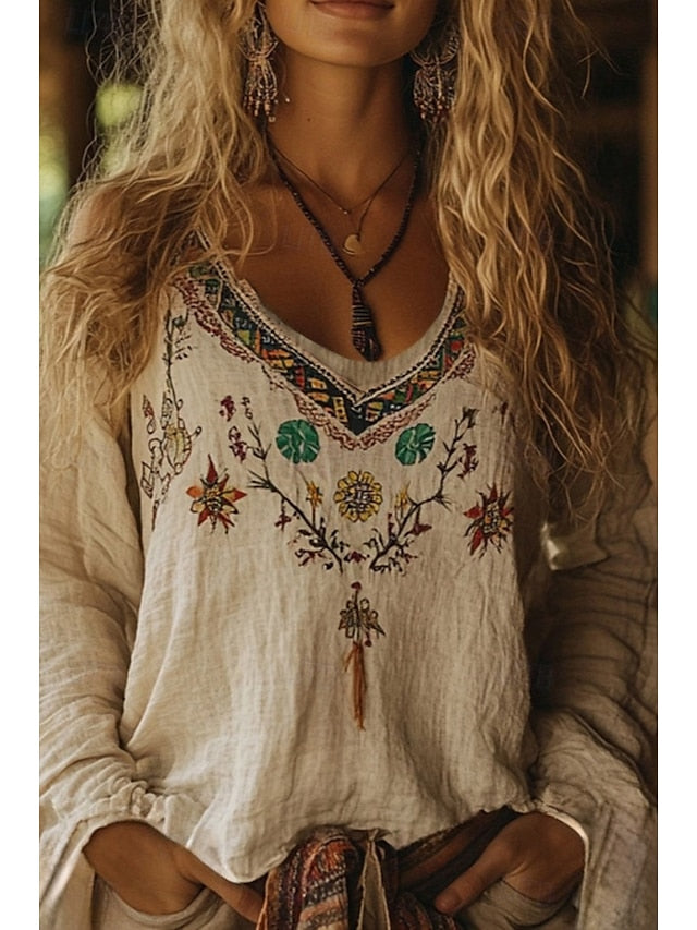Women's Western Blouse Boho Shirt Blouse Flower Modern
