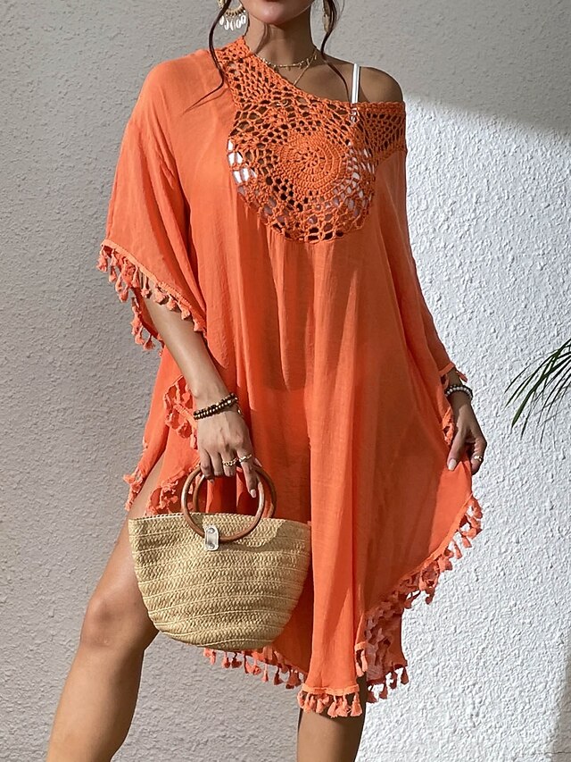 Women's Cover Up Swimsuit Dress Lace Patchwork Fringe
