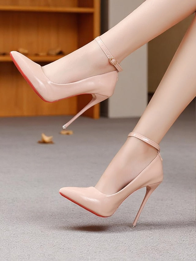 Stiletto Leather Black Women's Ankle with Patent Heels