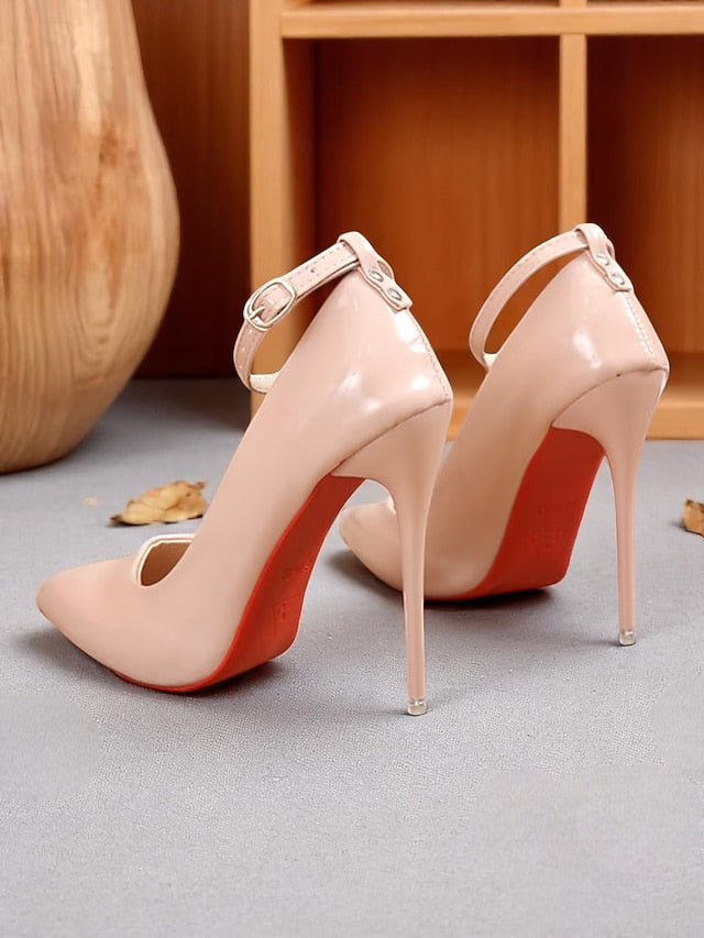 Stiletto Leather Black Women's Ankle with Patent Heels