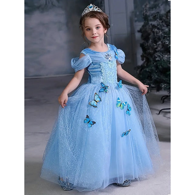 Dress Costume Girl Party Theme Princess Frozen Flower Elsa Tulle