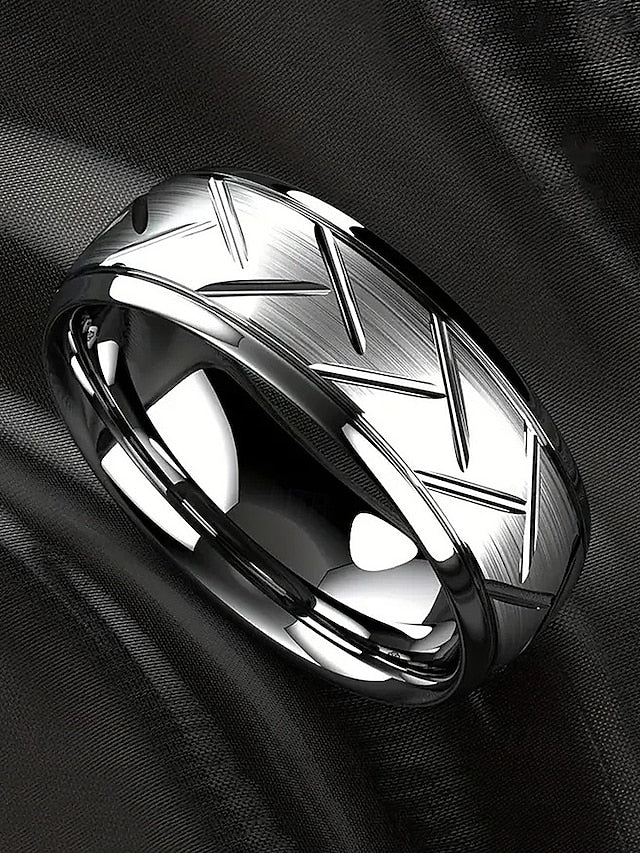 – Modern Steel Pattern Geometric Men's Rings Stainless
