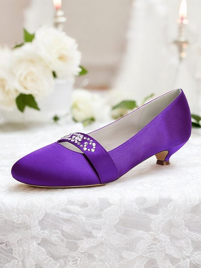 Kitten with Rhinestone Women's Blue Satin Heels