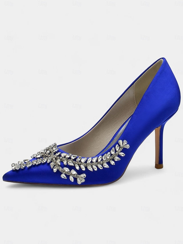 – Rhinestone-Embellished Satin Stiletto Heels Women's