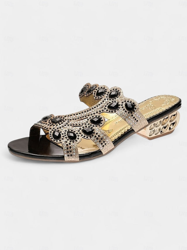 Embellishments Gold with and Open-Toe Sandals Blue Crystal –