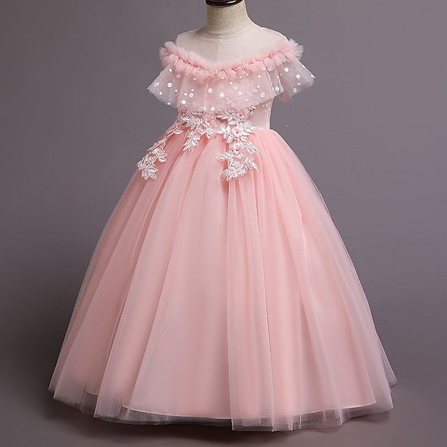 Girl Solid Flower Party Girls' Dress Color Kids