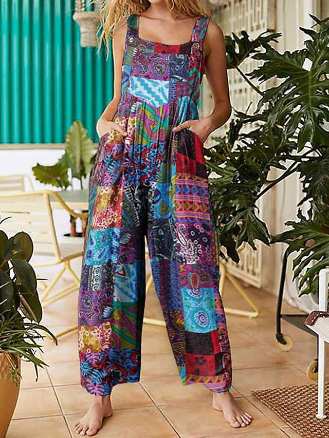 Women's Normal Jumpsuit Streetwear Floral Sleeveless U Neck