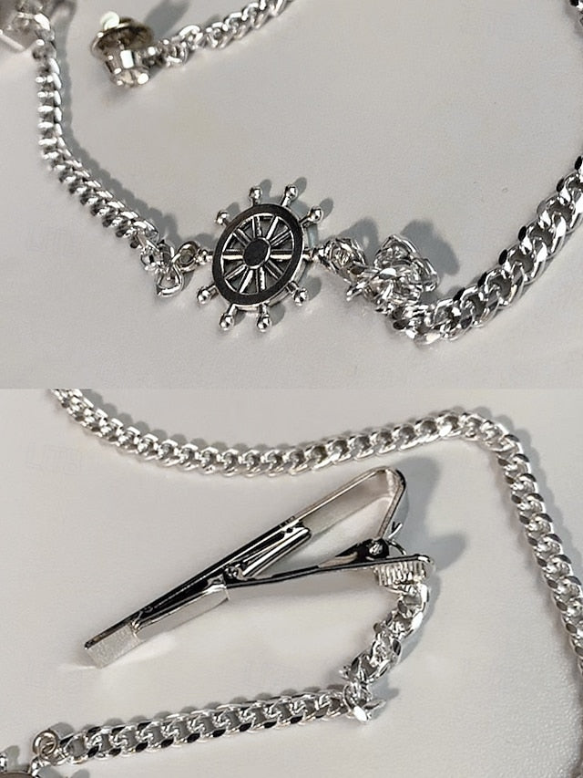 Design Silver Tie with Men's – Wheel Ship Chain Nautical