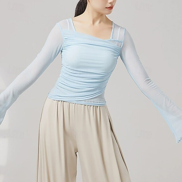 Activewear Top Pure Color Splicing Tulle Women's