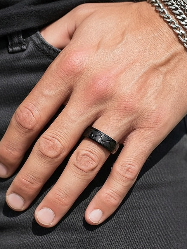 – Modern Steel Pattern Geometric Men's Rings Stainless