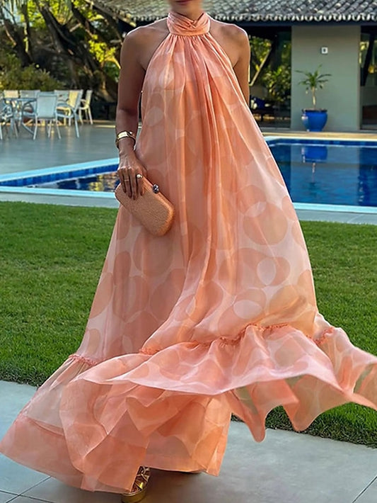 Wedding Dresses Orange Dress A-Line Halter Neck Sleeveless Floor