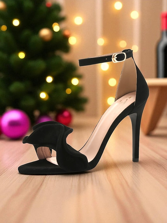 Velvet Women's Elegant Ankle High Sandals Strap - Heel Red