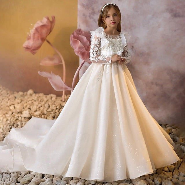 Color Dress Communion Solid Kids First Girls' Party