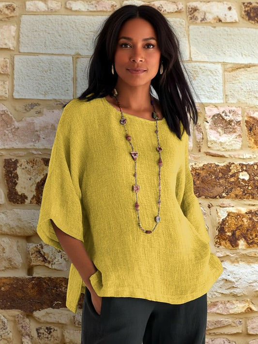 Women's Blouse Cotton Shirt Plain Vintage Stylish 3/4