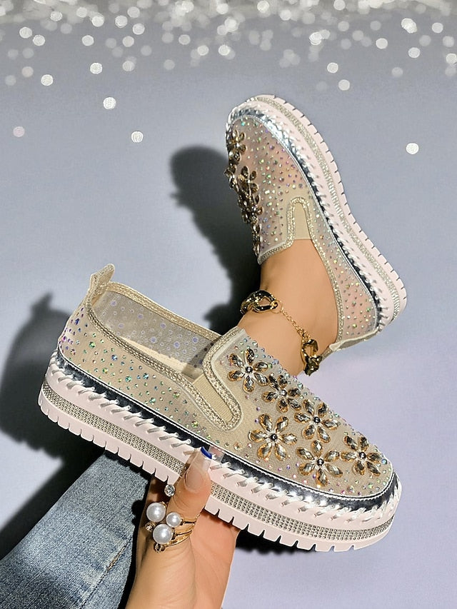 Rhinestone Sneakers with Slip-On Women's Mesh Embellished