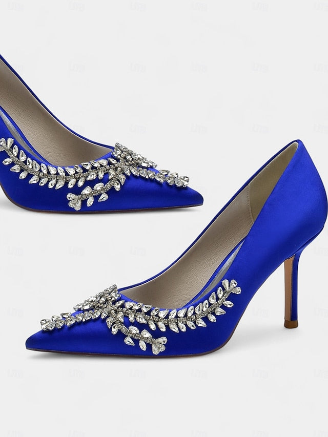 – Rhinestone-Embellished Satin Stiletto Heels Women's
