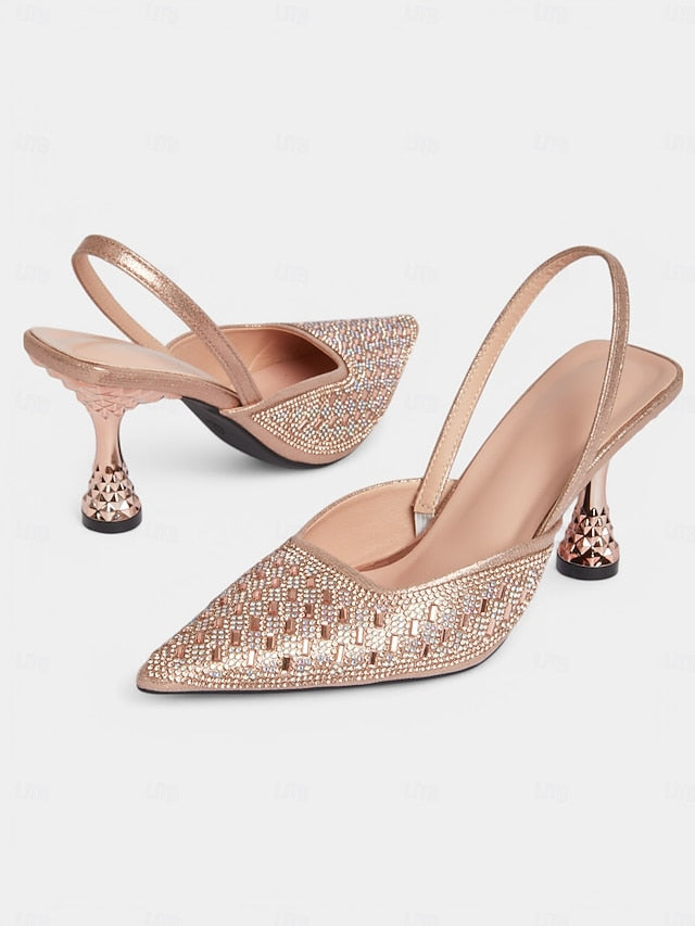 Heels Geometric Gold with Rhinestone Women's Rose Slingback