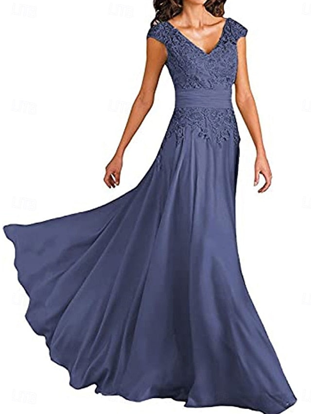 Dress of Elegant Neck V Mother Bride A-Line the Simple Floor