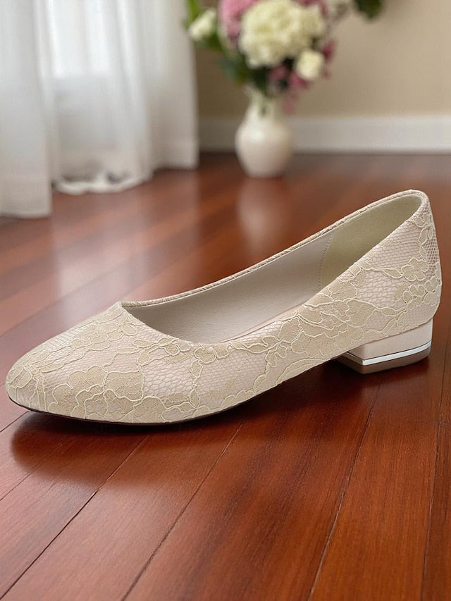Women's Ivory Wedding Low Lace Flats Heel