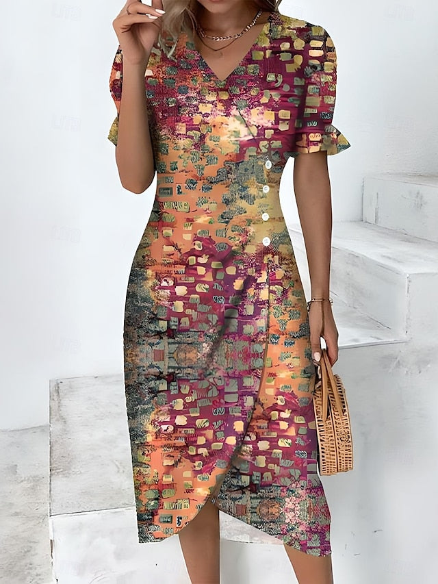 Women's Midi Dress Wrap Dress Elegant Lightweight Puff