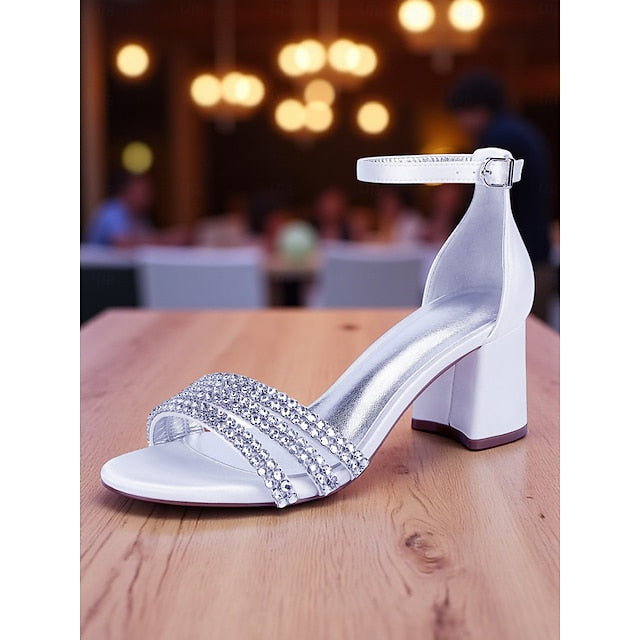 with Women's Block Sandals Satin Rhinestone Heel Purple