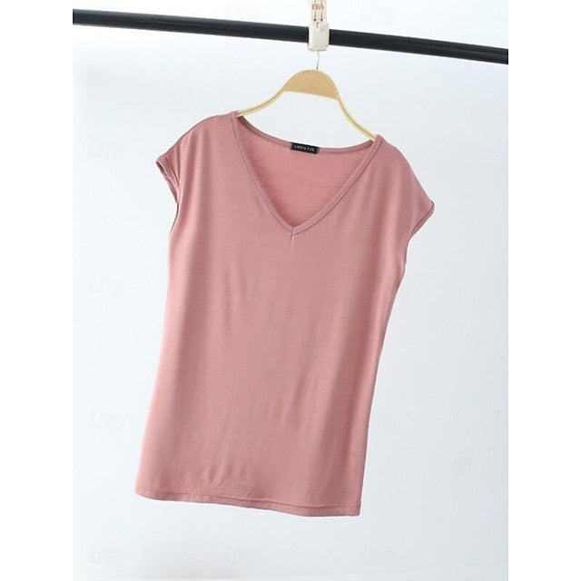 Women's Blouse Solid Color Stylish Casual Short Sleeve V