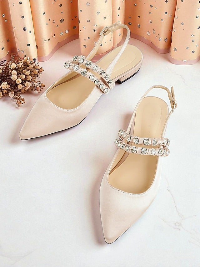 Pointed Rhinestone - Flats Satin Slingback Women's Toe