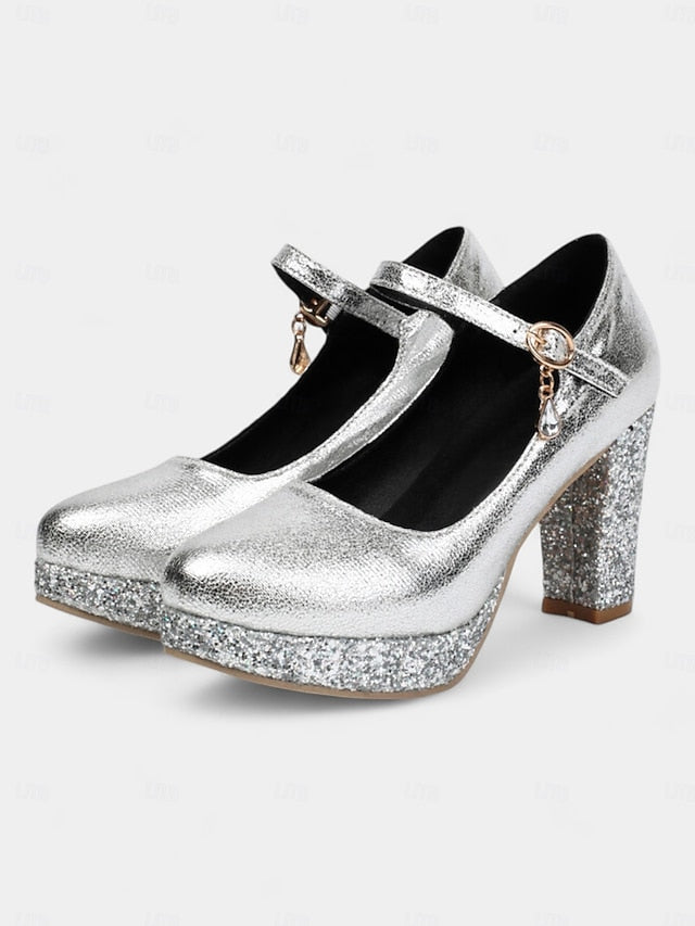 Heel Pumps Sparkly Glitter – Jane Block Mary Gold Women's