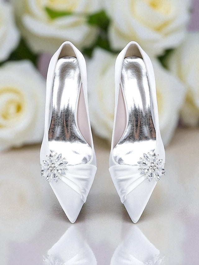 Crystal Block White Pumps Low with Women's Heel