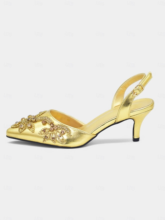 Gold Embellished Heels Matching with – Slingback Handbag