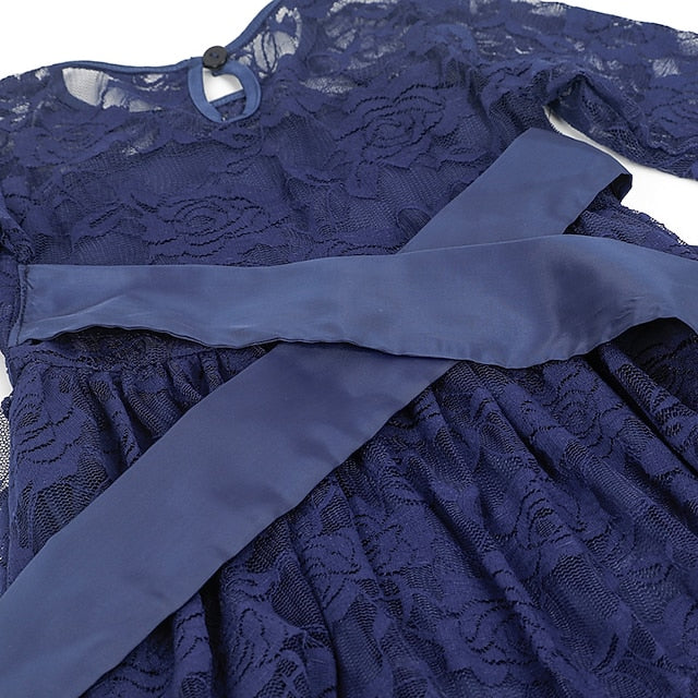 Flower Solid Girls' Long Kids Colored Girl Dress