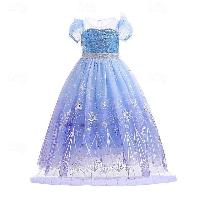 Elsa Frozen Flower Theme Dress Fairytale Princess Girl Party